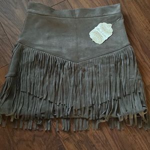 Olive Fringe Skirt